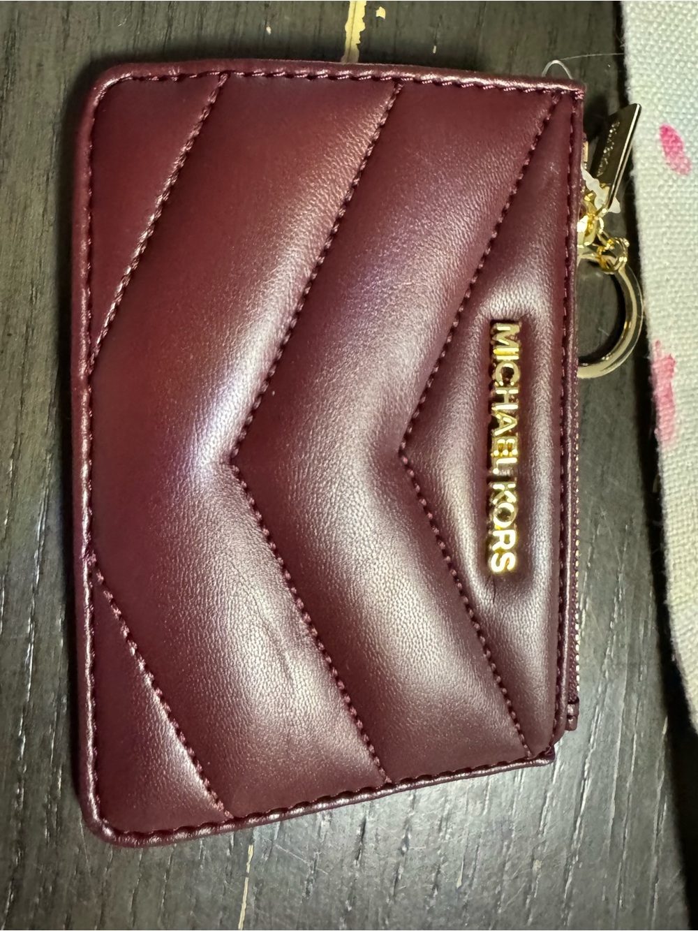 Michael Kors Quilted Zip Coin Pouch in Oxblood